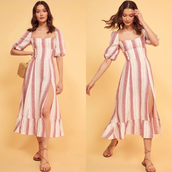 Reformation Dresses & Skirts - Reformation Belgium Linen Midi Dress in Savannah Stripe Red